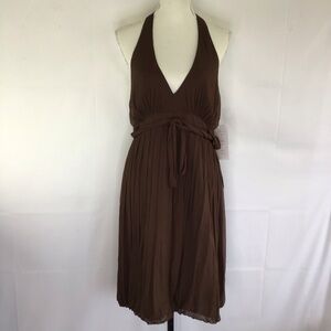 NWT- MELISSA SWEET WOMEN COCO BROWN HALTERED PLEATED BUBBLE BRIDESMAID DRESS 14